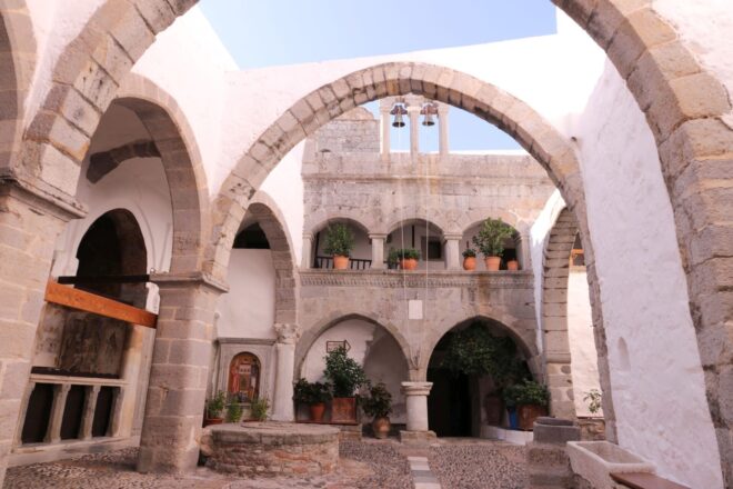 Inside the monastery of Saint John the Theologian in Patmos island, Dodecanese, Greece